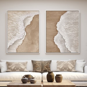 Large Minimalist 3D Textured Abstract Painting Ocean Waves Painting on Canvas Set of 2 Painting Wabi-Sabi Wall Art Ocean Waves Abstract Art