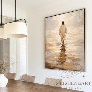 Jesus Christ Walking on Water Christian Art Jesus Portrait I Will Walk With Christ Jesus Oil Painting Spiritual Canvas Wabi Sabi Art #JD21