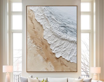Original Ocean Beach Painting on Canvas Earth Tone Painting Sand Painting Textured Wall Art Living Room Painting Wabi-Sabi Wall art
