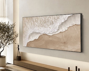 3D Textured Wall Art Ocean Waves Painting on Canvas Wabi-Sabi Wall Art  Earth Tone Waves Art Living Room Painting Neutral Wall Art