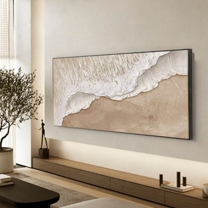 3D Textured Wall Art Ocean Waves Painting on Canvas Wabi-Sabi Wall Art  Earth Tone Waves Art Living Room Painting Neutral Wall Art