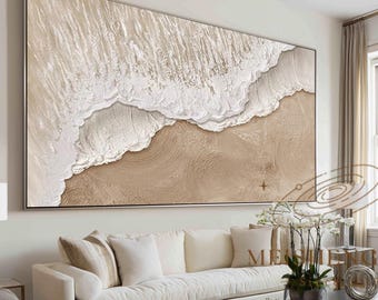 Large 3D Textured Ocean Waves Painting,Handmade Wabi-Sabi Plaster Art
