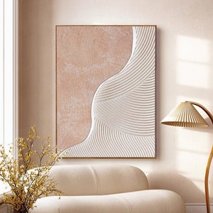 Terracotta Acrylic Painting 3D Texture Painting Heavy Textured Wall Art Line Abstract Painting Scandinavian Wall Art for Living Room