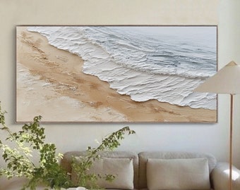 Ocean Waves Abstract Painting Minimalist Beach Abstract Painting on Canvas Original Art Heavy Texture Art Abstract Minimalist Painting