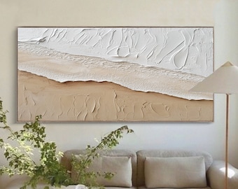 Arte de pared texturizado 3D, pintura de océano azul sobre lienzo, pintura minimalista de olas de mar, arte de pared Wabi-Sabi, arte moderno con textura, arte de pared