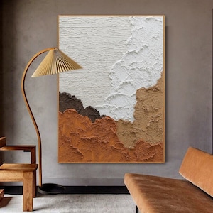 3D Terracotta Texture Painting Minimalist Abstract Art Large Abstract Wall Art Terracotta Painting Beige Textured Canvas Painting