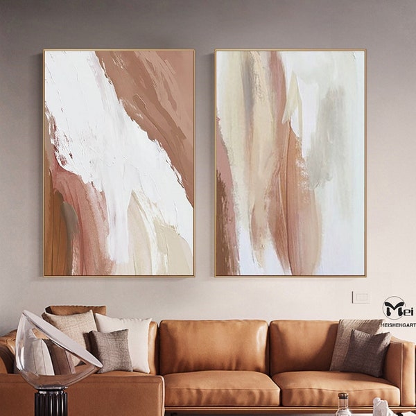 Set of 2 Piece Painting Burnt Orange Painting Beige Painting Earth Tone Painting Bright Wall Art Boho Wall Art 2 Pieces Wall Art