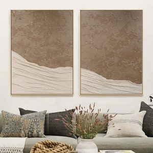 Set of 2 Brown Texture Painting Earth Tone Abstract Painting 3D Texture Painting 2 Piece Painting Minimalist Texture Art Neutral Wall Art