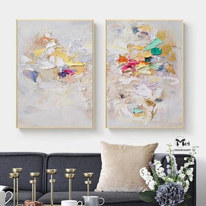 Colorful Textured Wall Art Set of 2 White Painting 2 Pieces Painting 3D Heavy Texture Painting Set of 2 Painting White Texture Art