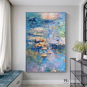 Water Lilies Painting Lotus Oil Painting Flower Painting on Canvas Floral Art Claude Monet Impression Art Large Canvas Abstract Art