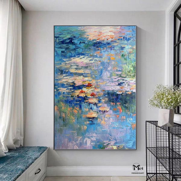 Seerosen Malerei Lotus Ölgemälde Blumenmalerei auf Leinwand Florale Kunst Claude Monet Impression Art Große Leinwand Abstrakte Kunst