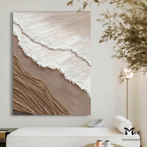 3D Minimalist Ocean Waves Painting Brown Texture Wall Art Heavy Texture Painting Wabi-Sabi Wall Art Neutral Wall Art Texture Wall Art