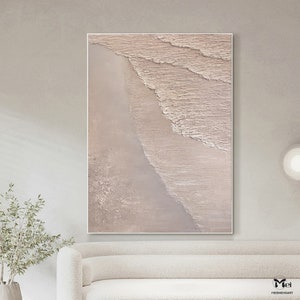 Ocean Waves Painting 3D Texture Painting Beach Landscape Painting Pink Abstract Wall Art Canvas Wall Art Original Abstract Art