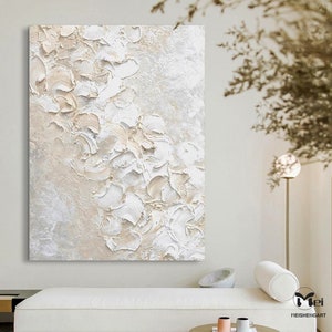 White Textured Wall Art 3D White Textured Painting Cream Abstract Painting White 3D Plaster Art Heavy Textured Wall Art Minimalist Art