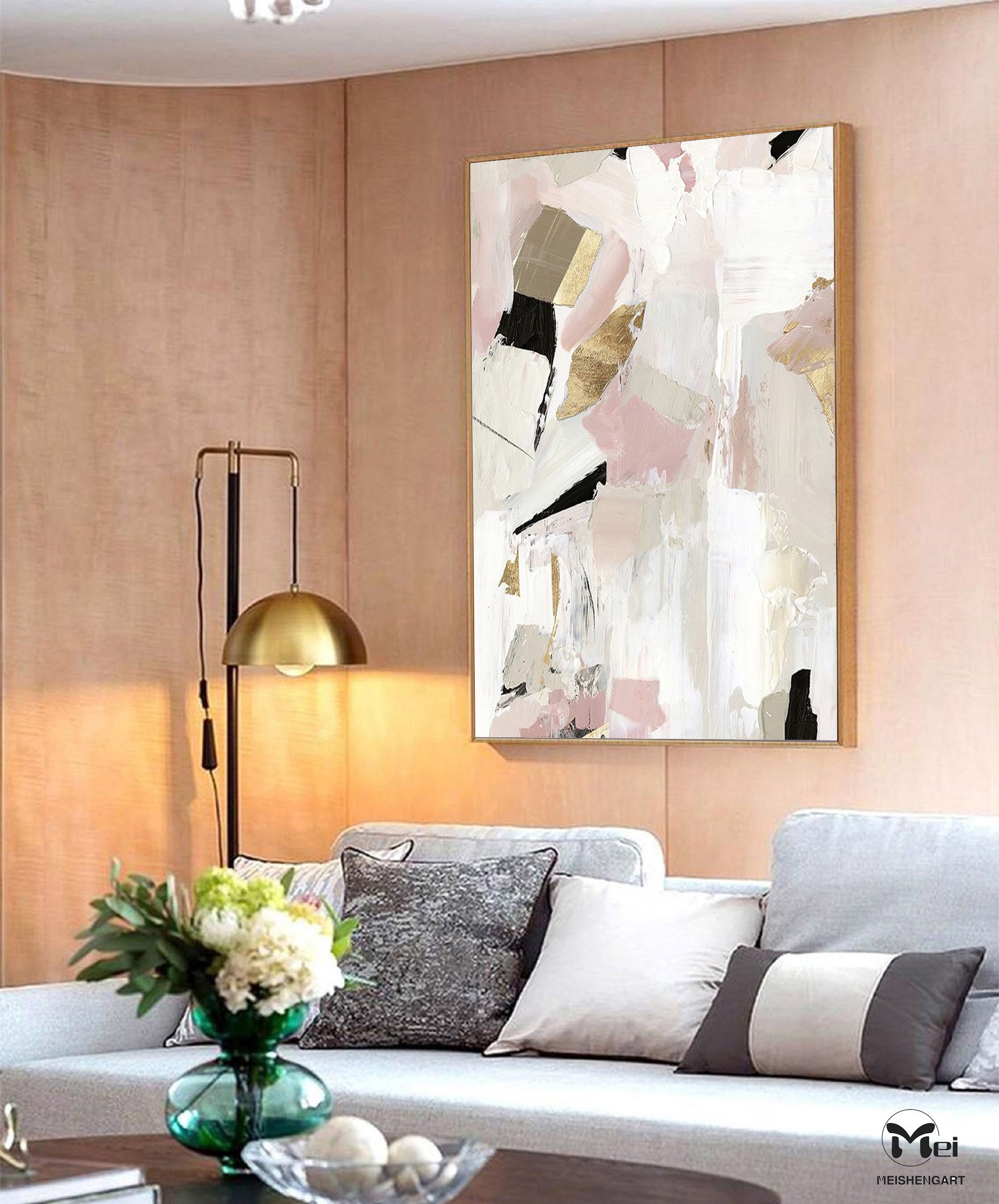 Extra Large Wall Art Pink Abstract Painting Blush Pink Wall | Etsy