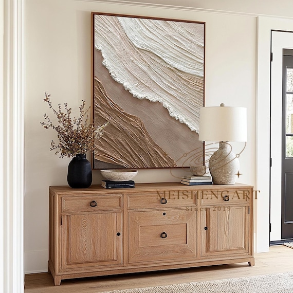 洋書 The art of wood and tone Wabi-sabi Wall Art Ocean Waves Abstract Painting 3D Textured