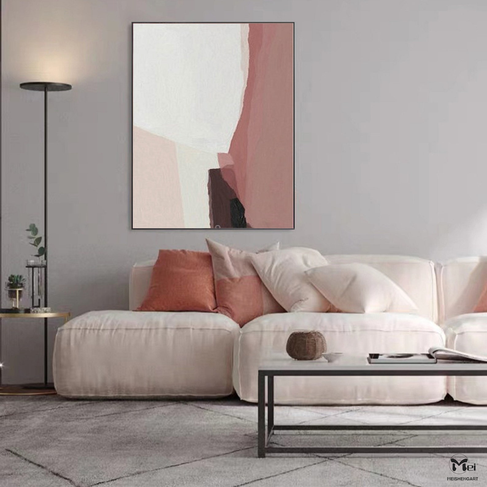 Helle farbige Gemälde rosa und weiß Malerei erröten Wandkunst | Etsy