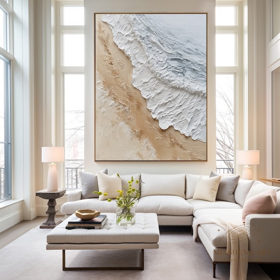 3D Textured Ocean Painting:Beach Abstract Art Plaster Art