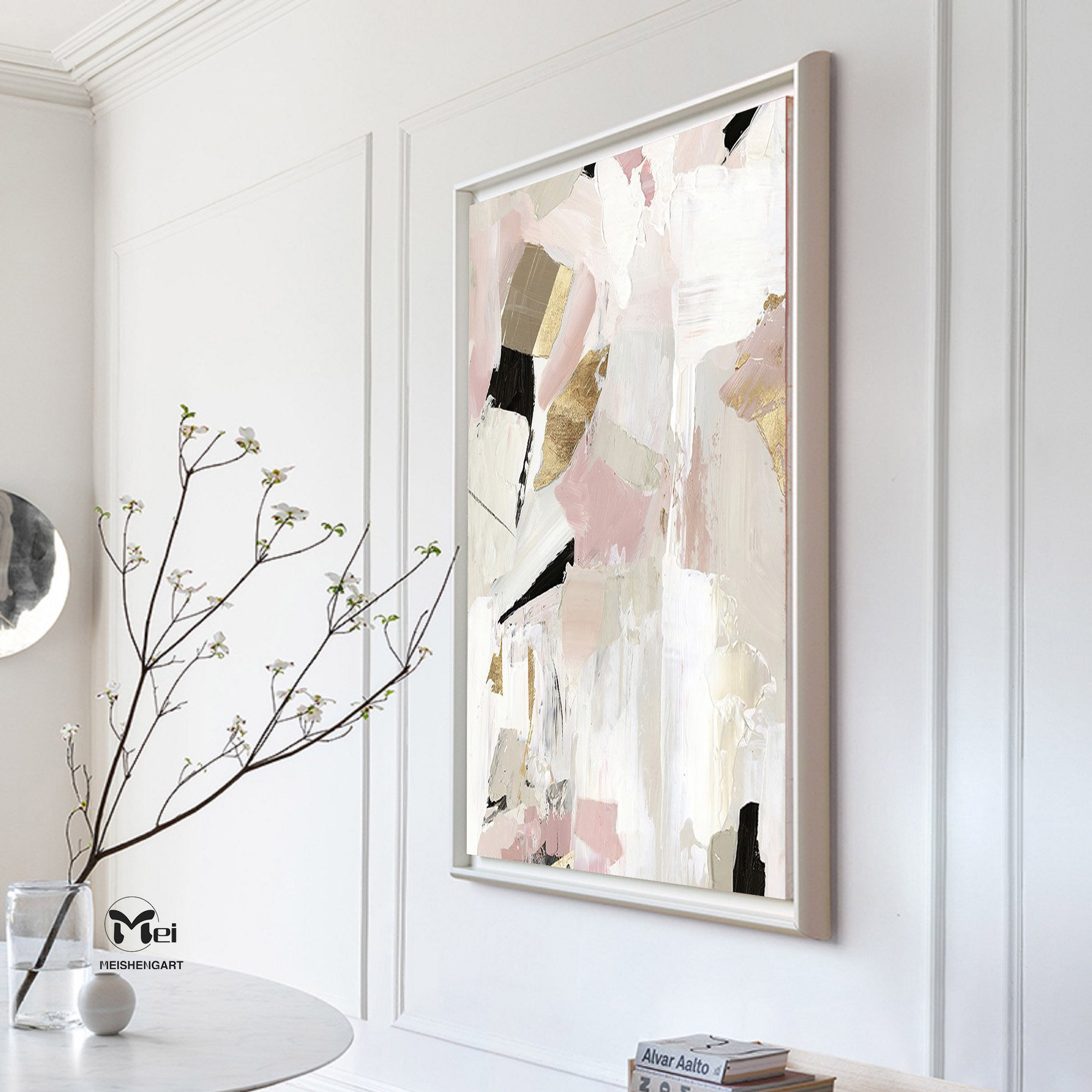 Extra Large Wall Art Pink Abstract Painting Blush Pink Wall Etsy