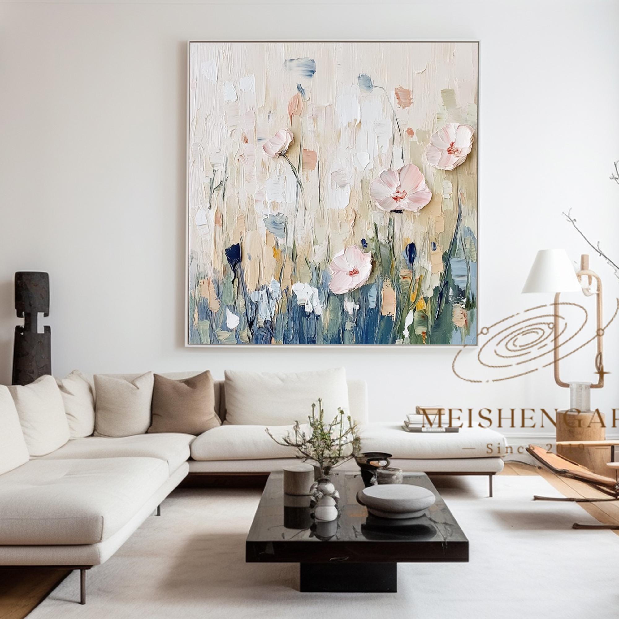 Textured Flower Painting on Canvas, Original Abstract Floral Wall Art ...