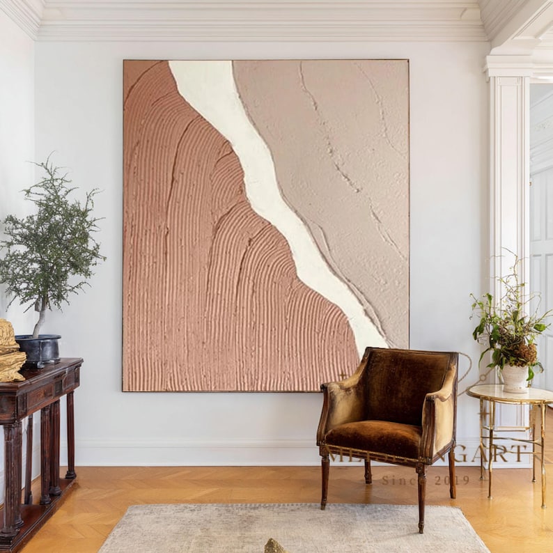 Hand-Painted Plaster Relief Art, Wabi-Sabi Texture, Minimalist Decor image 1