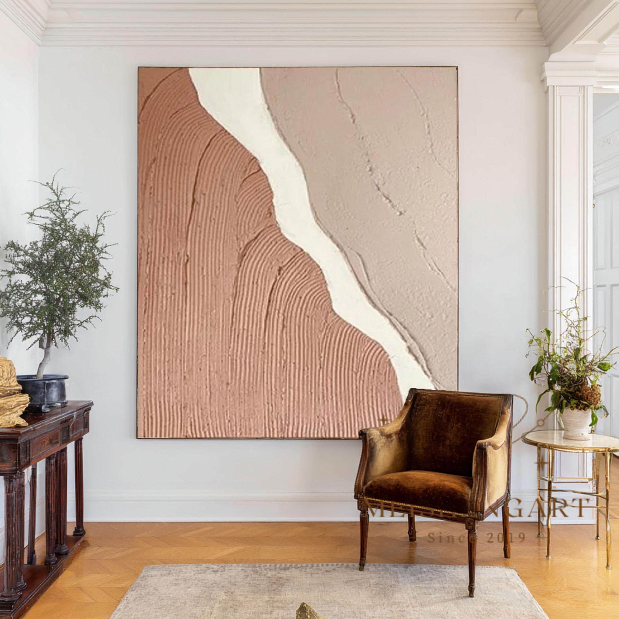 Hand-painted Plaster Relief Art, Wabi-sabi Texture, Minimalist