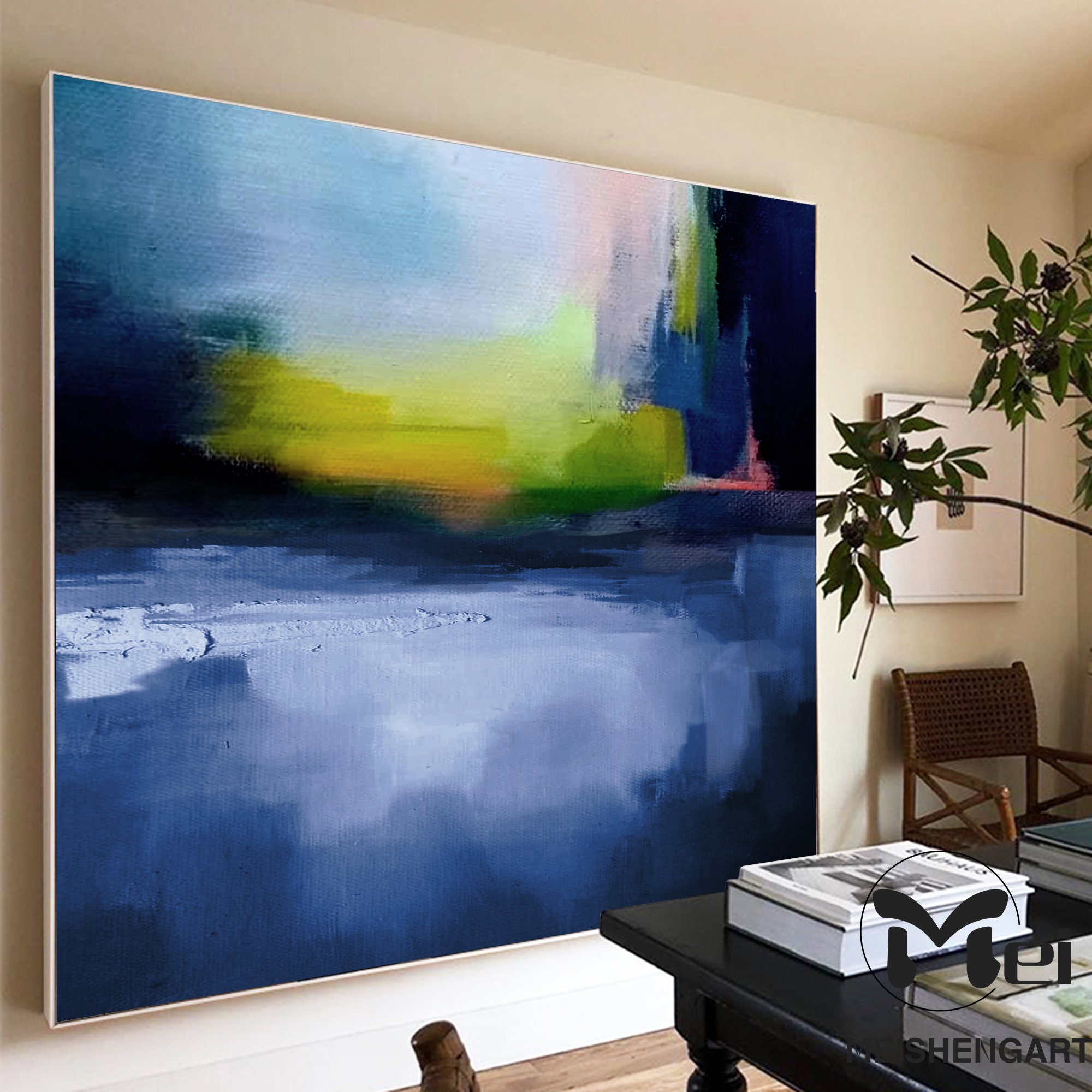 Large Ocean Abstract Painting Deep Blue Abstract Painting Sea Etsy
