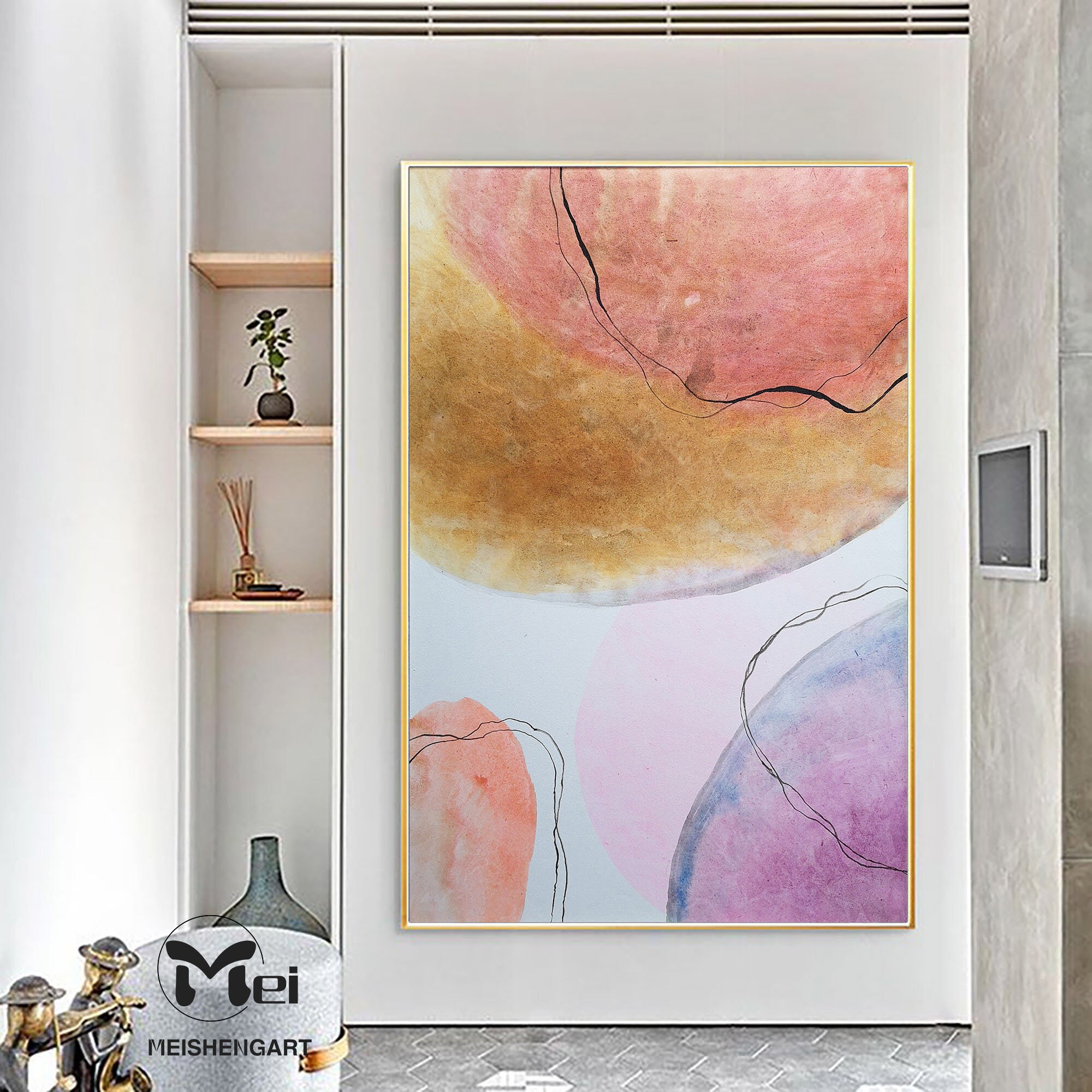 Large Colorful Wall Art Pink and Orange Painting Bright Wall | Etsy