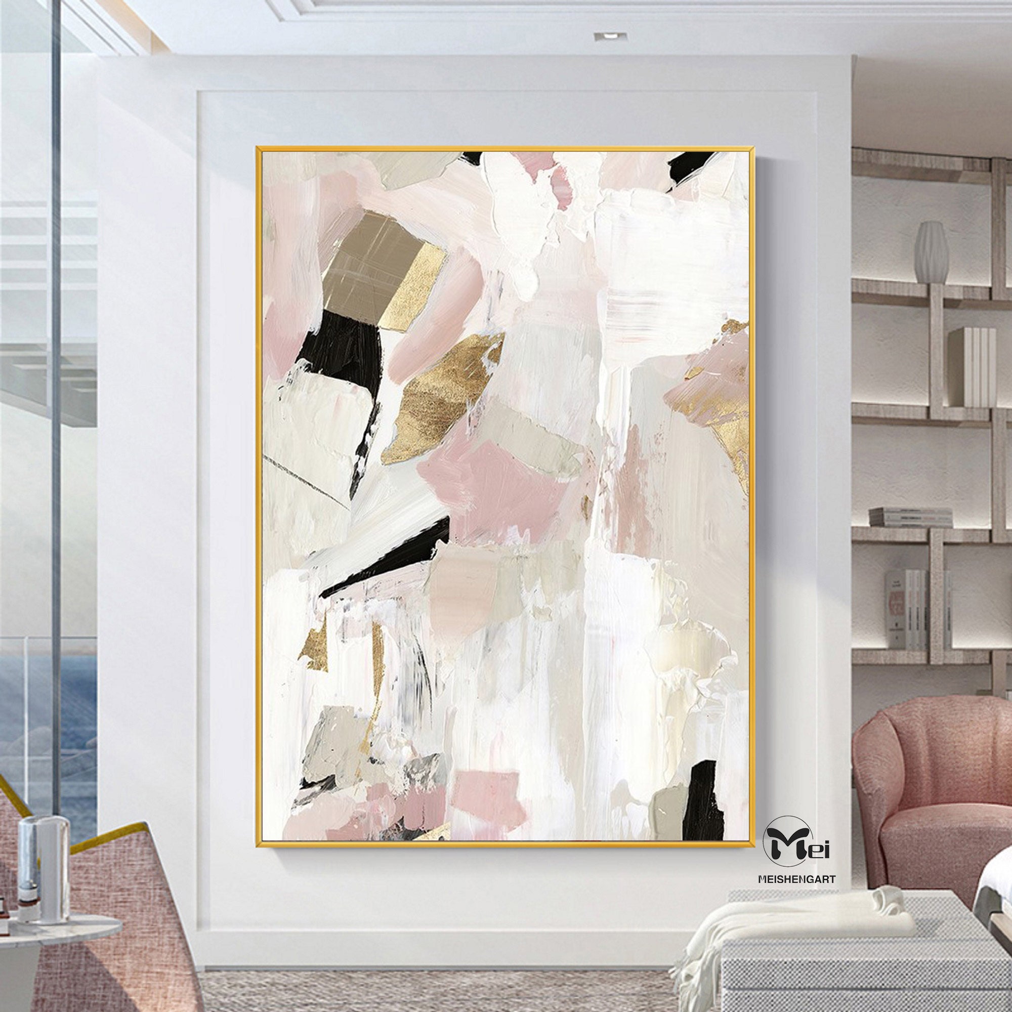 Extra Large Wall Art Pink Abstract Painting Blush Pink Wall Etsy