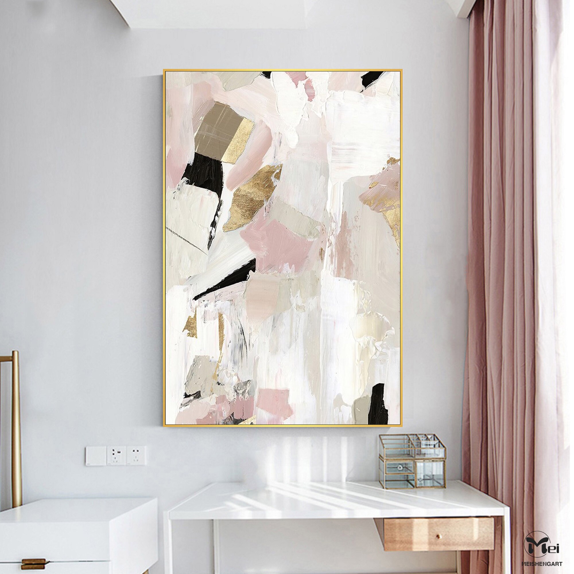 Extra Large Wall Art Pink Abstract Painting Blush Pink Wall Etsy