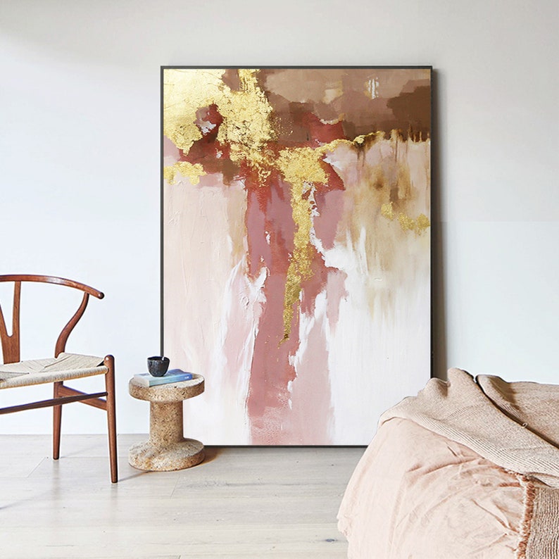 Large Pink Abstract Painting Original Art Pink Gold Abstract Etsy