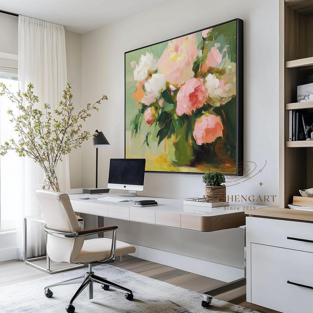Original Peony Flower Acrylic Painting on Canvas Large Wall Art ...
