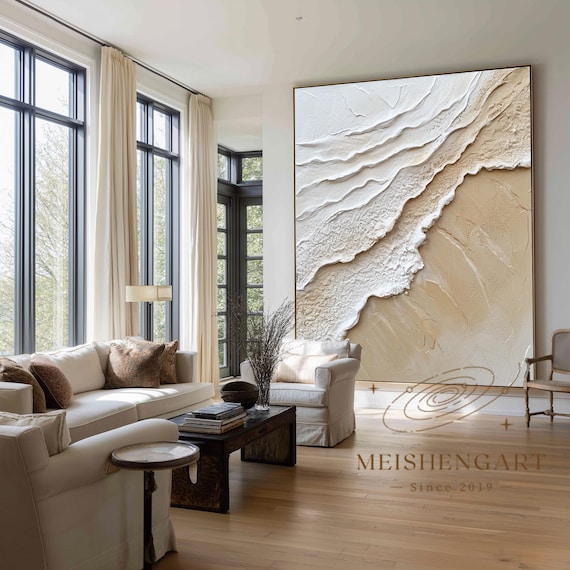 3D Textured Ocean Waves Painting, Seascape Plaster Art