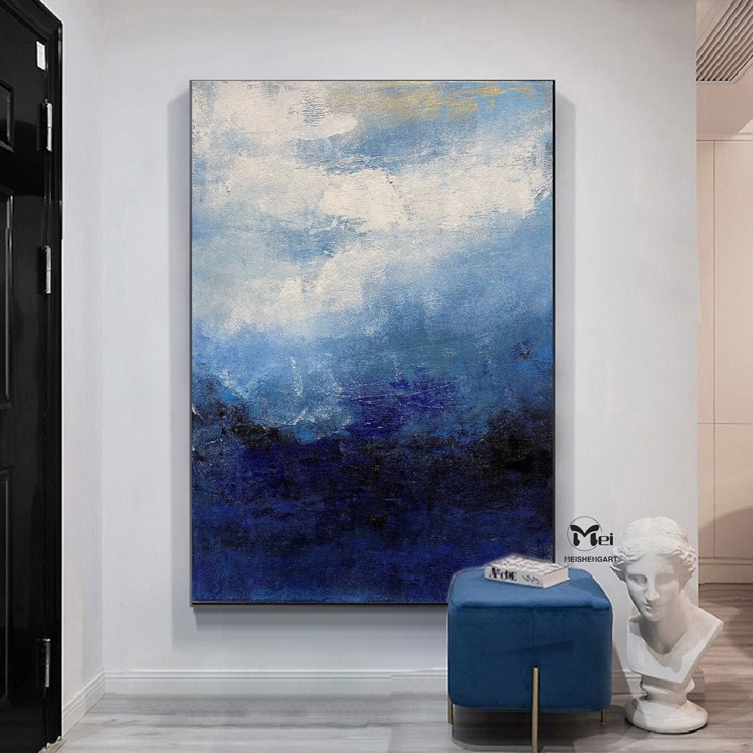 Large Blue Abstract Painting Blue Texture Painting Deep Blue Etsy
