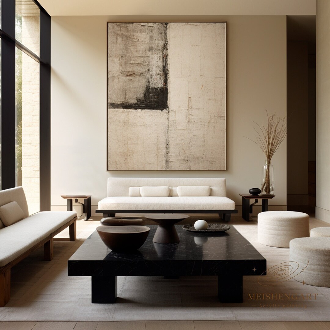 Beige Minimalist Wall Art Wabi Sabi Abstract Painting Beige and Black ...