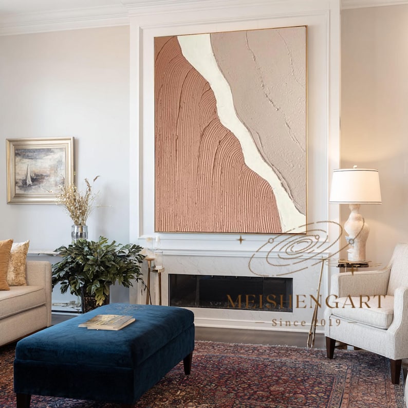 Hand-Painted Plaster Relief Art, Wabi-Sabi Texture, Minimalist Decor image 3