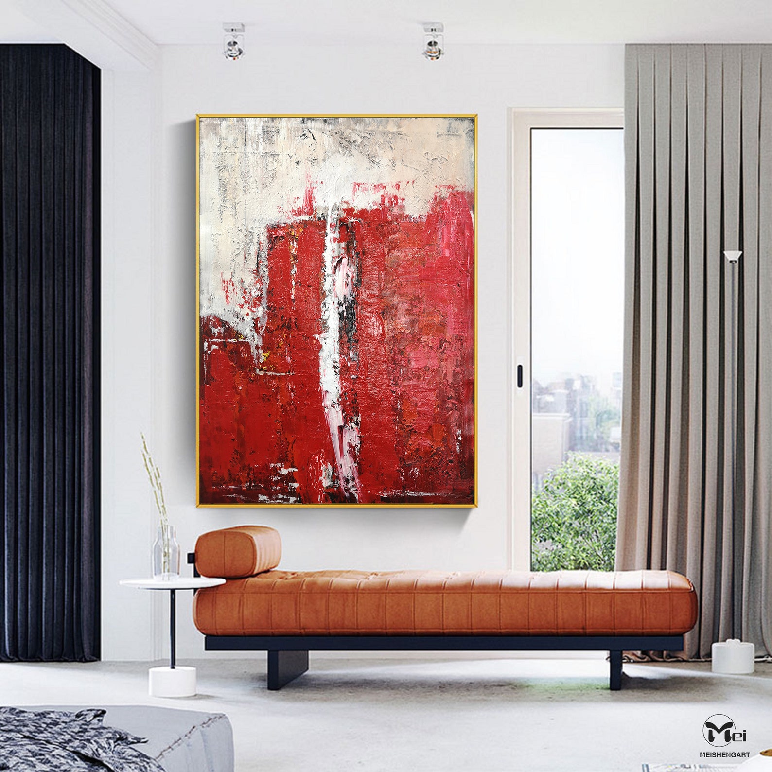 Large Red Abstract Art Red Wall Art 3D Texture Painting Hand Etsy