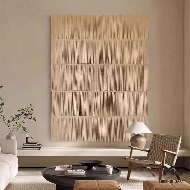 Wabi-Sabi Abstract Wall Art 3D Texture Painting Japandi Wall Art Beige Textured Painting Minimalist Abstract Painting on Canvas image 1