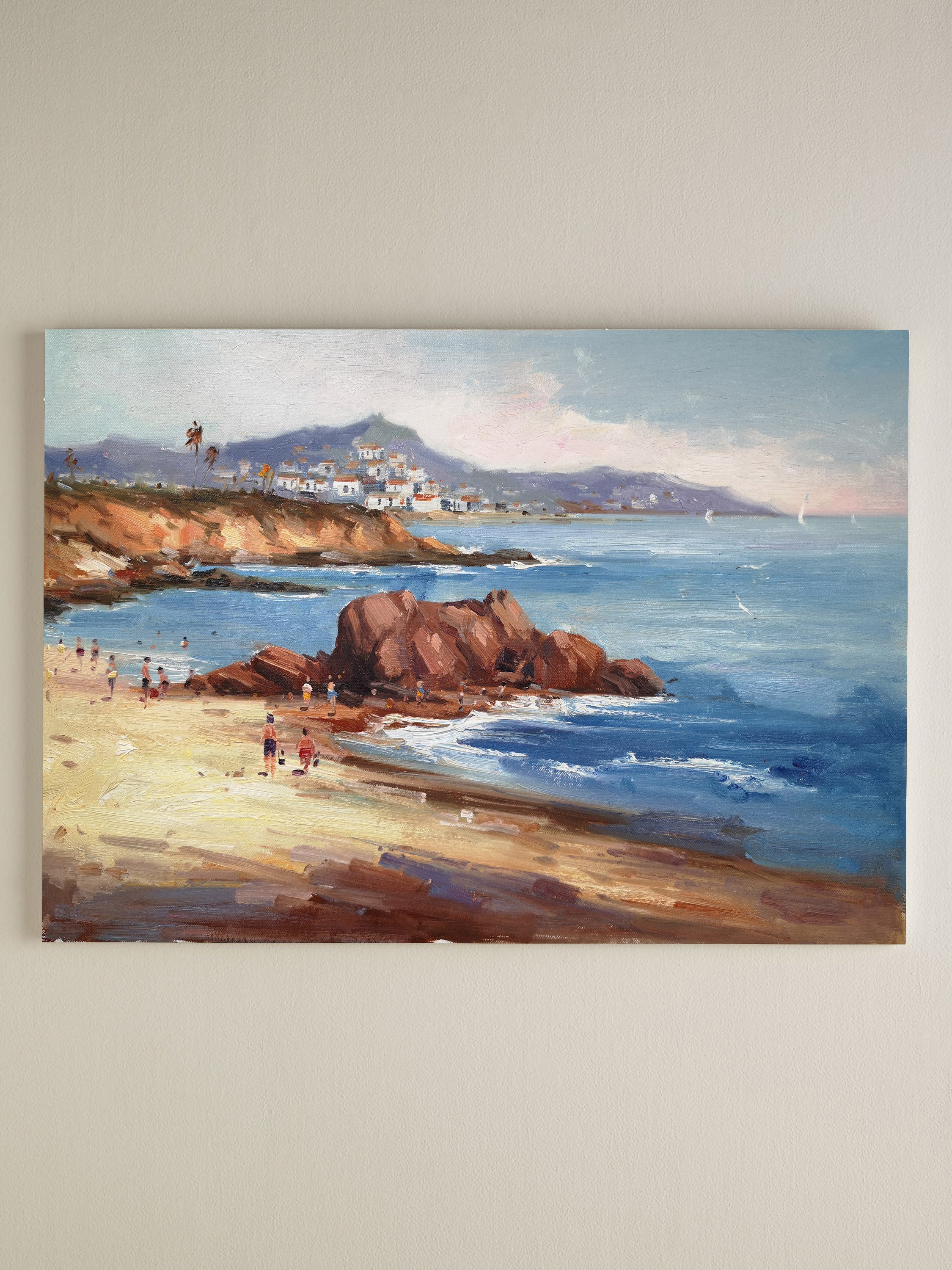 Large Beach Painting Ocean Landscape Painting People on the Etsy