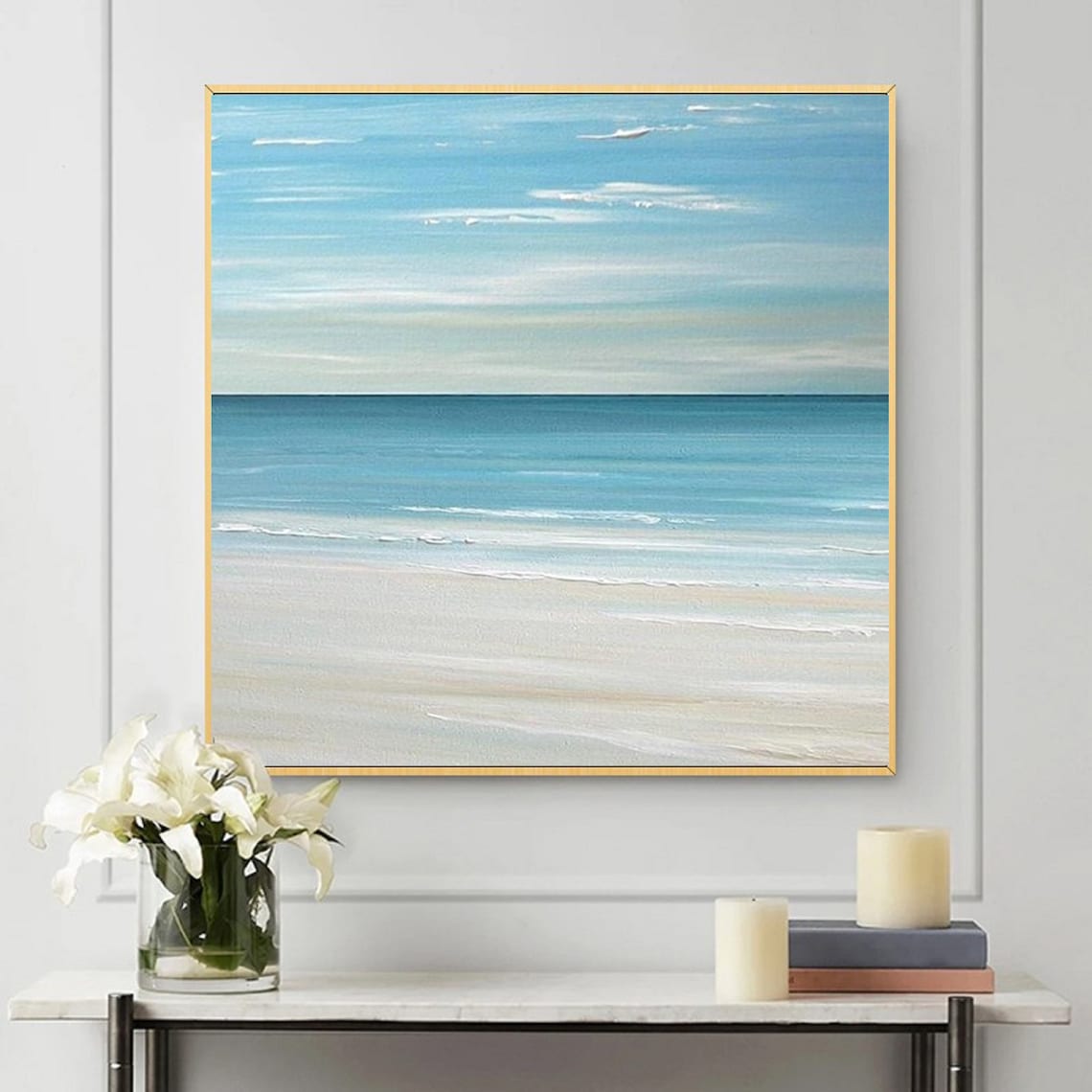 Large Ocean Abstract Painting Beach Scene Painting Beach Blue Etsy