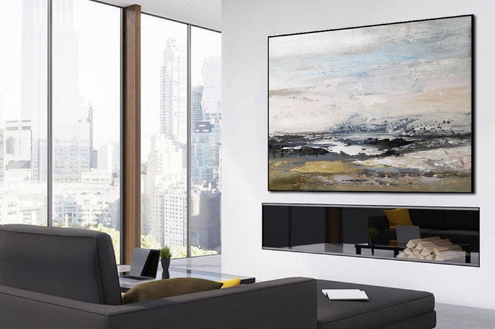 Large Beach Painting Abstract Landscape Painting Sky and Sea Etsy