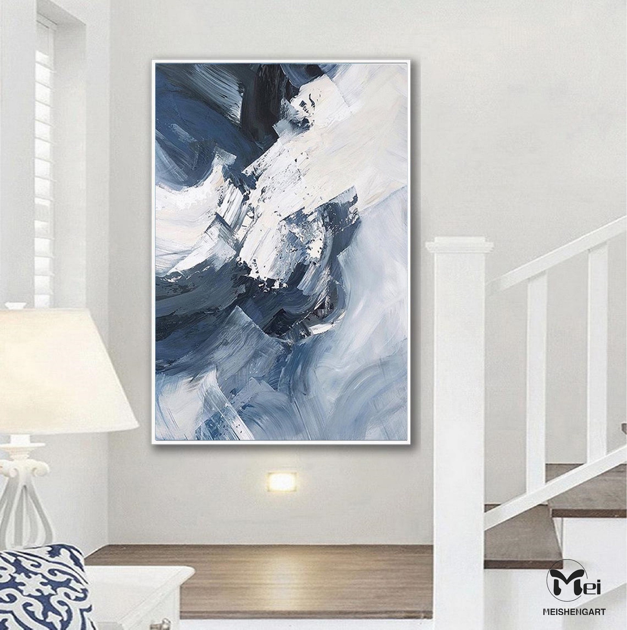 Large Navy Blue Abstract Painting 3D Texture Canvas Abstract Etsy