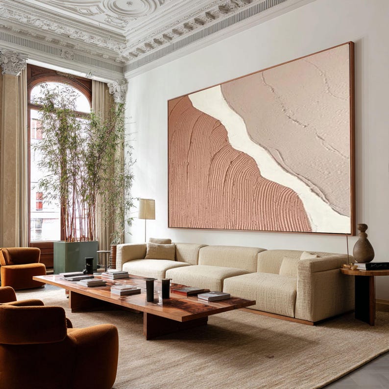 Hand-Painted Plaster Relief Art, Wabi-Sabi Texture, Minimalist Decor image 9