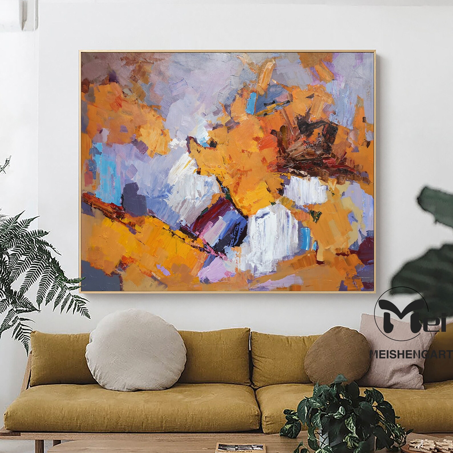 Large Yellow Abstract Painting Yellow Art Original Colorful Etsy
