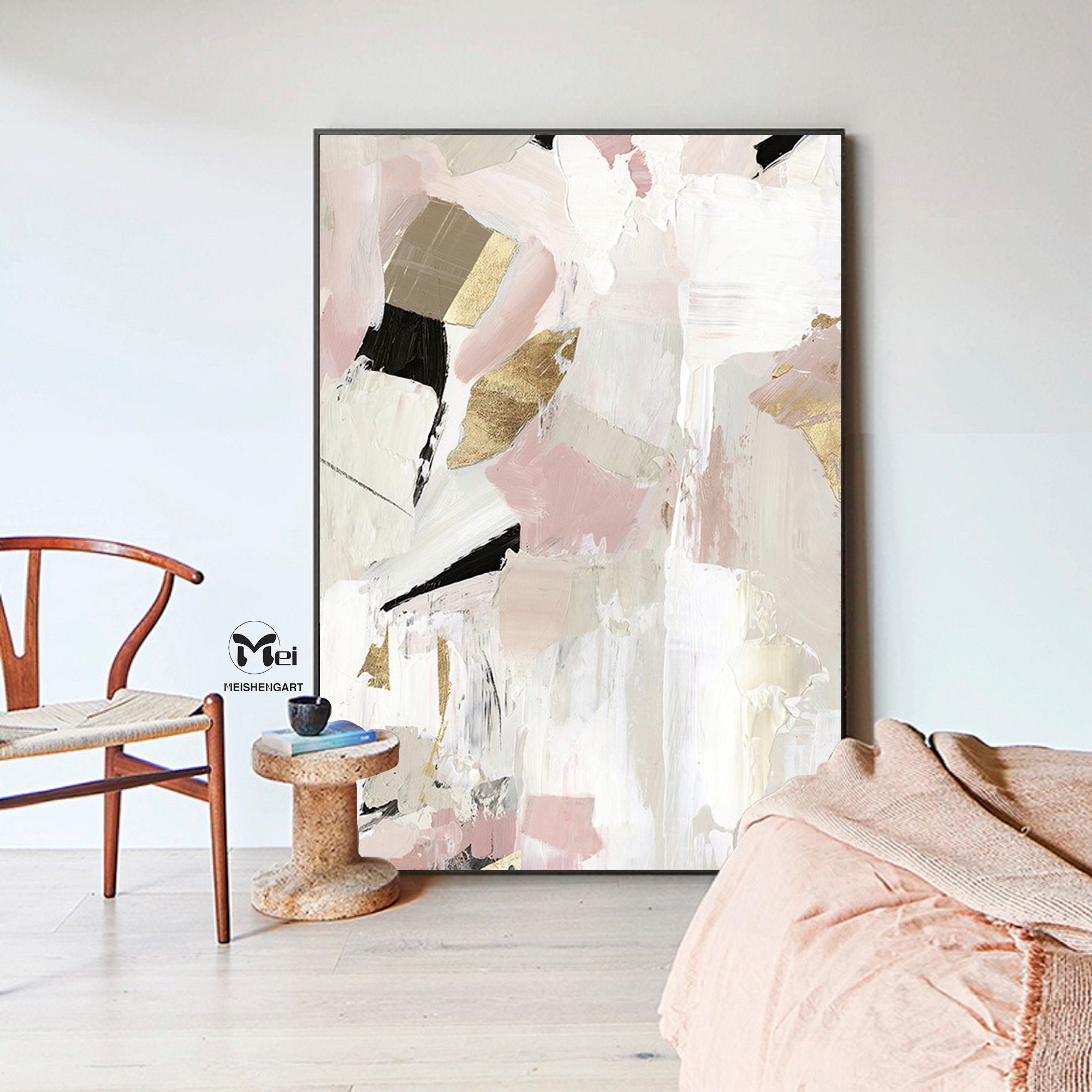 Extra Large Wall Art Pink Abstract Painting Blush Pink Wall Etsy