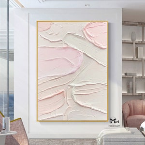 Large Pink Abstract Painting 3D Texture Canvas Painting Blush Pink Abstract Plaster Art Large Wall Canvas Painting Textured Wall Art