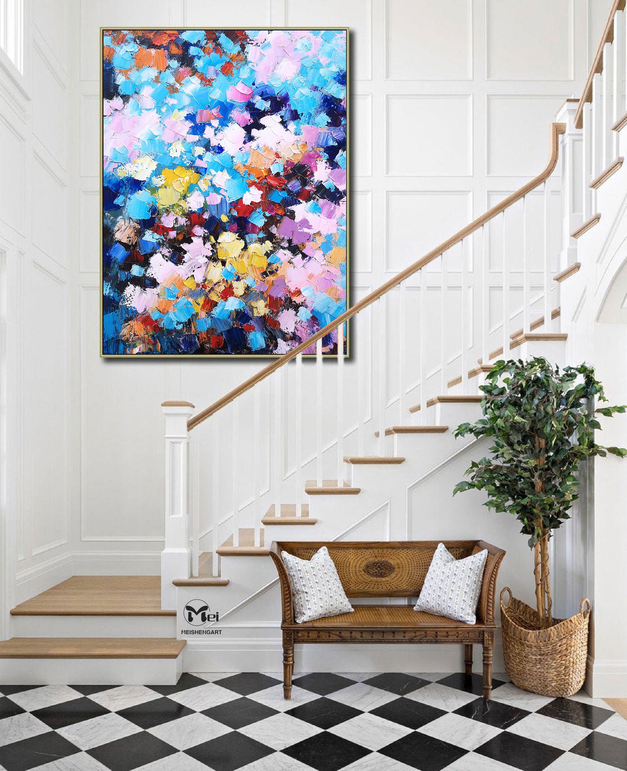 Abstract Flower Painting Colorful Canvas Art Large Canvas Art Etsy