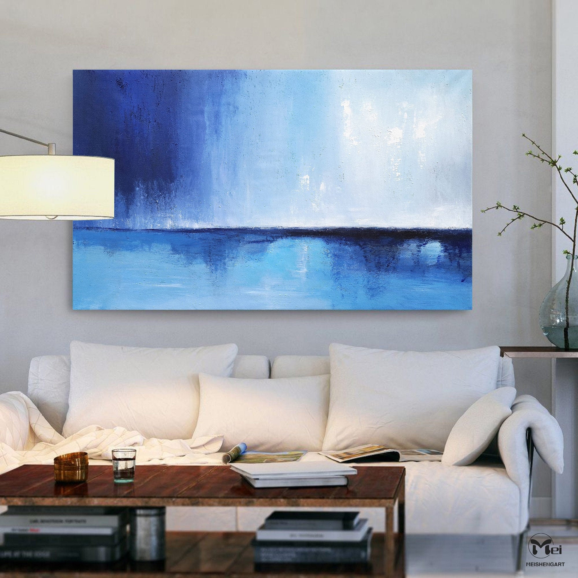 Original Blue Abstract Art Blue Canvas Art Large Abstract Oil Etsy