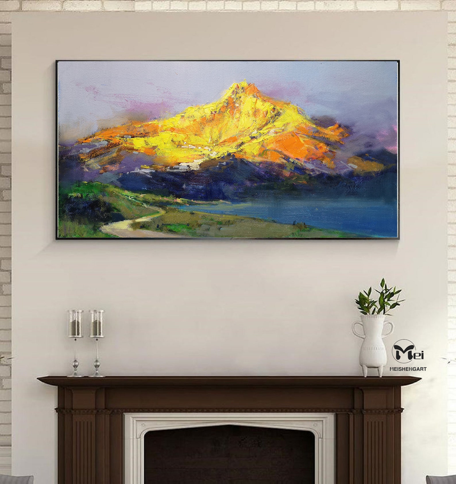 Original Gold Mountains Painting Scenery Art Nature Canvas Etsy