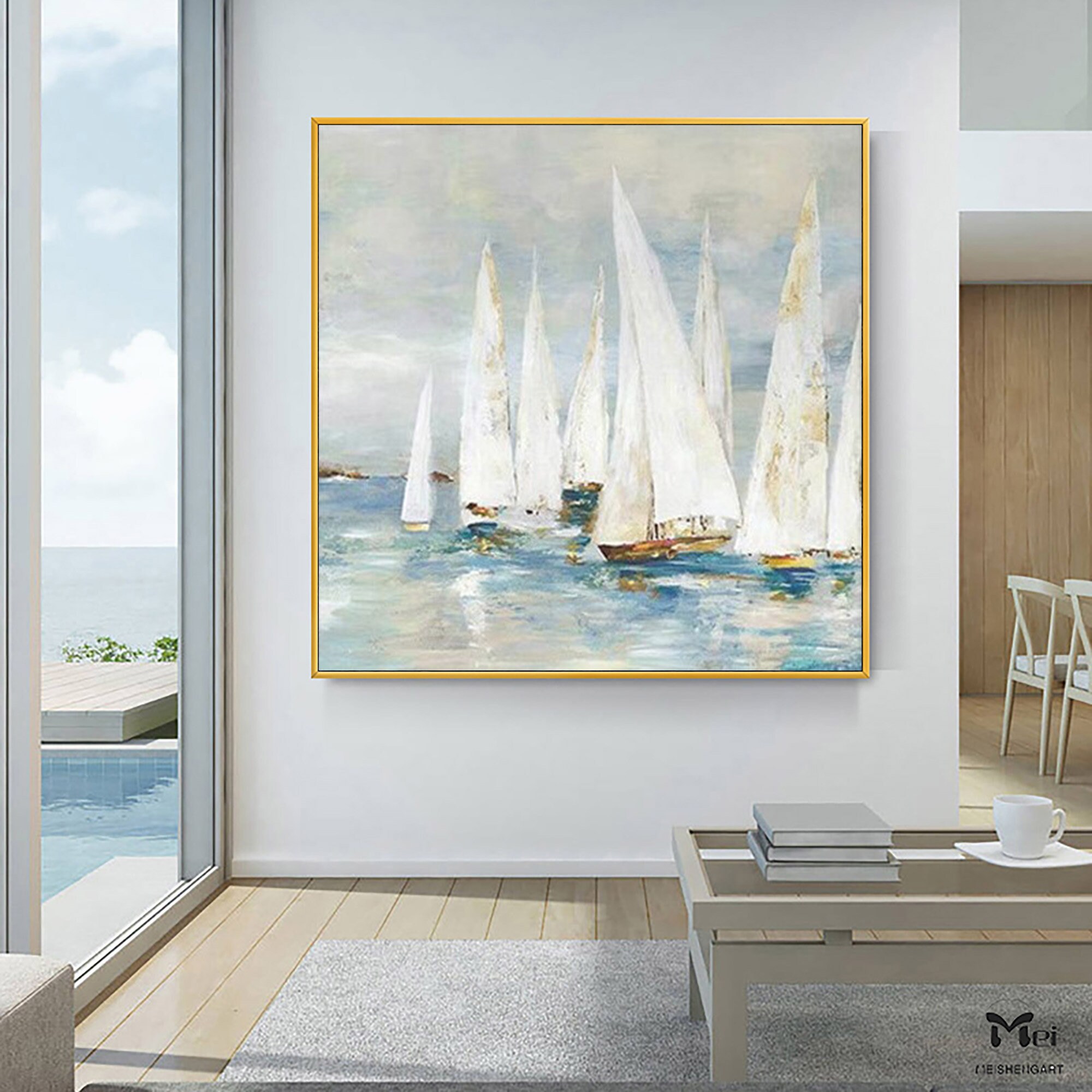 Sailboats Painting on Canvas Original Art Large Sailboat Party Etsy